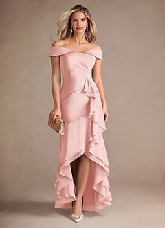 Azazie Billings Kleider für die Brautmutter Meerjungfrau-Linie Schulterfrei Stretch-Satin Kleid Puderrosa image1