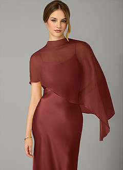 Azazie Jaleesa Bridesmaid Dresses Terracotta A-Line High Neck Stretch Satin Dress image2