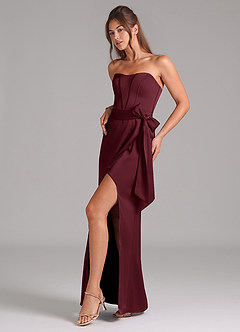 Azazie Jamie Bridesmaid Dresses Cabernet A-Line Strapless Stretch Satin Convertible Dress image4