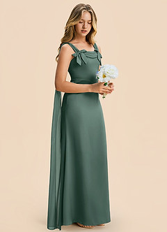 Azazie Chelsea Junior Sea Moss Sheath Pleated Stretch Satin Dress image6