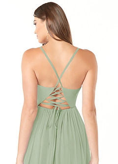Azazie Aaida Bridesmaid Dresses Dusty Sage A-Line Corset Chiffon Dress image3