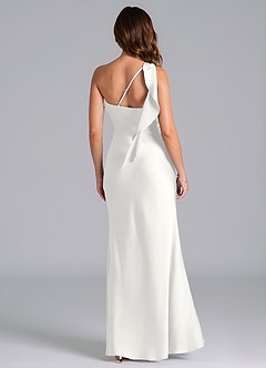Azazie Driea Robes de demoiselle d'honneur Robe Sirène en Satin extensible Asymétrique Blanc image2