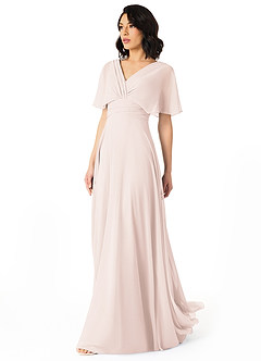 Azazie Pamela Bridesmaid Dresses Rose Petal A-Line V-Neck Pleated Chiffon Dress image3