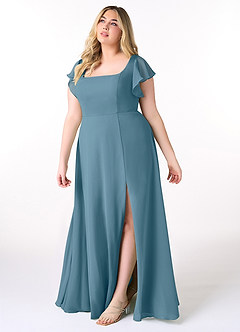 Azazie Bondi Brautjungfernkleider A-Linie Gekräuselt Chiffon Kleid Bermudablau image9