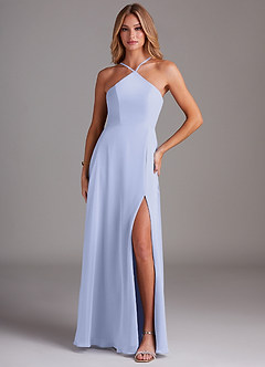 Azazie Bailey Bridesmaid Dresses Lavender A-Line Halter Side Slit Chiffon Dress image1