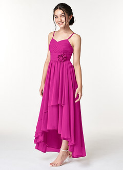 Azazie Catalina Junior Fuchsia A-Line Ruched Chiffon Dress image3
