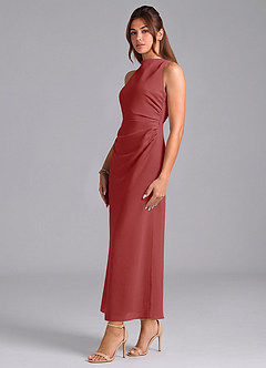 Azazie Evadne Bridesmaid Dresses Rust Sheath Pleated Chiffon Dress image4