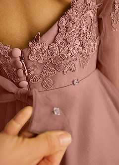 Azazie Precious vestidos de niña de las flores Vestido de Rosa De Cedro de Tul de Corte En A con Encaje image6