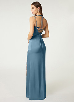 Azazie Desi Bridesmaid Dresses Bermuda Sheath Halter Corset Stretch Satin Dress image5