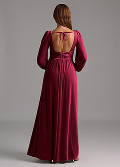 Azazie Norah Bridesmaid Dresses Burgundy A-Line Long Sleeve Velvet Dress image2