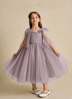 Azazie Dori Flower Girl Dresses Dusk A-Line Ruched Tulle Dress image6