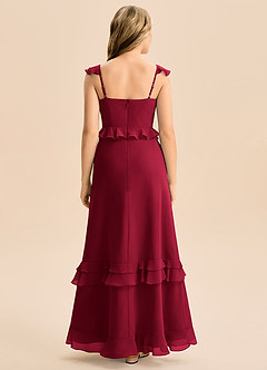 Azazie Tavie Junior Vestido de Borgoña de Gasa de Corte en A con Volante image2