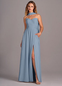 Azazie Joni Bridesmaid Dresses Dusty Blue A-Line Strapless Chiffon Convertible Dress image1