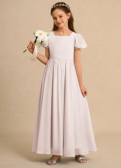 Azazie Lilia Junior Formal Flower Girl Dresses Rose Petal A-Line with Sleeves Chiffon Dress image1