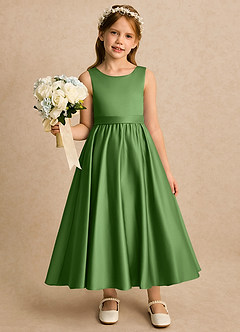 Azazie Karlie Flower Girl Dresses Basil A-Line Pleated Matte Satin Dress image4