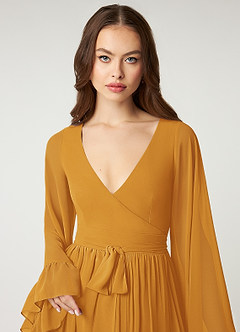 Azazie Tiphanie Final Sale Desert Rose A-Line V-Neck Ruched Chiffon Dress image6