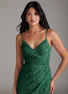 Azazie Maci Bridesmaid Dresses Dark Green Sheath Pleated Floral Burnout Dress image5
