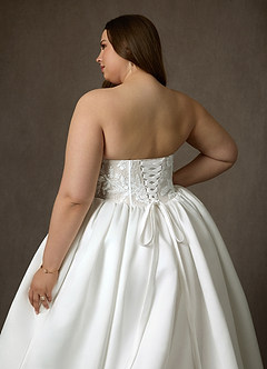 Azazie Mirabeth Wedding Dresses Diamond White Ball-Gown Strapless Lace Dress image12