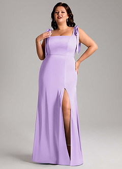 Azazie Frostine Vestidos de damas de honor Vestido de Lila de Satén Elástico de Corte en A con Lazo image7