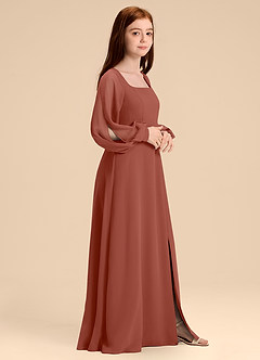 Azazie Bondi Junior Auburn A-Line Blouson Chiffon Dress image3