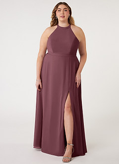 Azazie Clarice Bridesmaid Dresses Sangria A-Line Halter Chiffon Dress image8