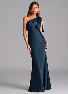 Azazie Yuanna Bridesmaid Dresses Dark Navy Mermaid One Shoulder Stretch Satin Dress image1