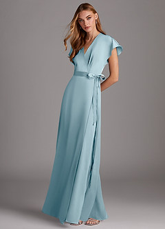 Azazie Nico Brautjungfernkleider A-Linie V-Hals Stretch-Satin Kleid Stimmungsvolles Blau image4