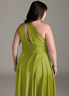 Azazie Charlize Jurken voor bruidsmeisjes Jurk van Stretch Satijn met A-lijn One-shoulder Citroengras image16