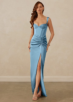 Christian Siriano Bridal for Azazie 1017 Bridesmaid Dresses Steel Blue Sheath Sweetheart Neckline Stretch Satin Dress image1
