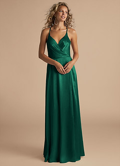 Azazie Davis Bridesmaid Dresses Emerald A-Line Pleated Metallic Satin Dress image4