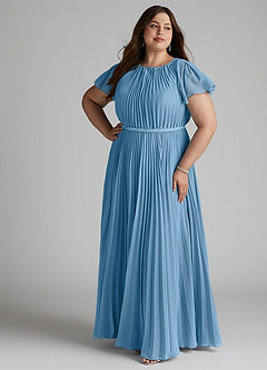 Azazie Kara Modest Bridesmaid Dresses A-Line Pleated Chiffon Floor-Length Dress image13