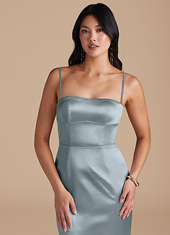 Azazie Aura Bridesmaid Dresses Dusty Blue Mermaid Metallic Satin Convertible Dress image2