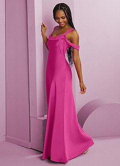 Barbie ♥ Azazie Bridesmaid Dresses Fuchsia Sheath Pleated Stretch Satin Dress image10