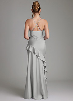 Azazie Jayda Bridesmaid Dresses Silver A-Line Ruched Stretch Satin Dress image2