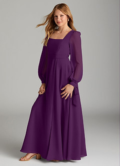 Azazie Leonia Junior A-Linie mit Taschen Chiffon Kleid Traube image4