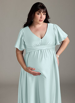 Azazie Verna Maternity Bridesmaid Dresses A-Line Ruched Stretch Satin Floor-Length Dress image15