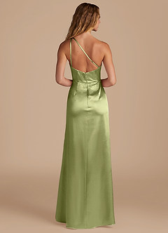 Azazie Mika Vestidos de damas de honor Vestido de Pistacho de Satén Metálico de Corte Recto con Hombro unilateral image5