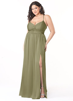 Azazie Raya Bridesmaid Dresses Pistachio A-Line V-Neck Pleated Stretch Satin Dress image9