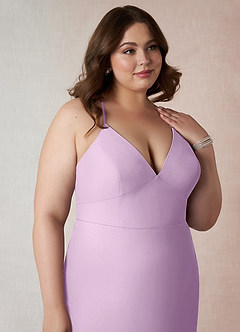 Azazie Becca Bridesmaid Dresses Frosted Lilac Sheath V-Neck Chiffon Dress image12