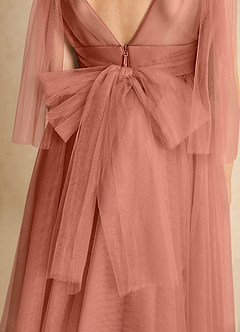 Azazie Dori Robe Demoiselle D'honneur Fillette Robe Trapèze en Tulle Rayé Mai Tai image7