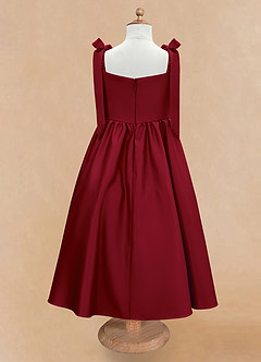 Azazie Chelsie Flower Girl Dresses Burgundy A-Line Bow Matte Satin Dress image6