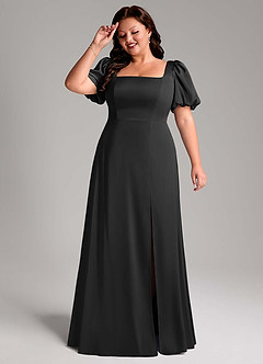 Azazie Fyona Bridesmaid Dresses Black A-Line Pleated Stretch Satin Dress image11