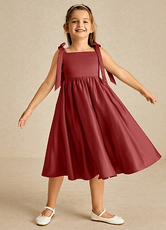 Azazie Chelsie Flower Girl Dresses Rust A-Line Bow Matte Satin Dress image1