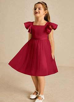 Azazie Kaeya Flower Girl Dresses Scarlet A-Line Bow Tulle Dress image4