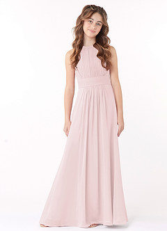 Azazie Bonnie Junior A-Linie Plissee Chiffon Kleid Zartrosa image1