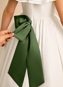 Azazie Clara Flower Girl Dresses Ivory Olive A-Line Bow Cotton Dress image6