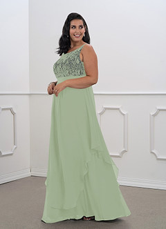Azazie Xella vestidos de madre de la novia Vestido de Salvia Polvorienta de Gasa de Corte En A con Encaje image3