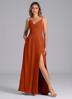 Azazie Sarella Bridesmaid Dresses Burnt Orange A-Line with Pockets Chiffon Dress image1
