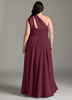 Azazie Charlize Vestidos de damas de honor Vestido de Cabernet de Gasa de Corte en A con Hombro unilateral image8