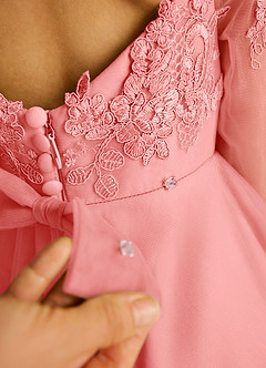 Azazie Precious Blumenmädchenkleider A-Linie Spitze Tüll Kleid Koralle image6